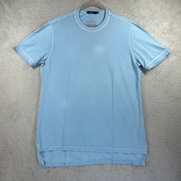 Zegna Sport T Shirt Mens XXL Blue Short Sleeve Pima Pique Jersey Vented Faded - Picture 1 of 8